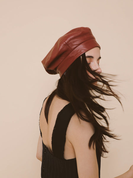 Lambskin Beret in Cognac by Clyde | THE DRIVE NEW YORK display picture 1